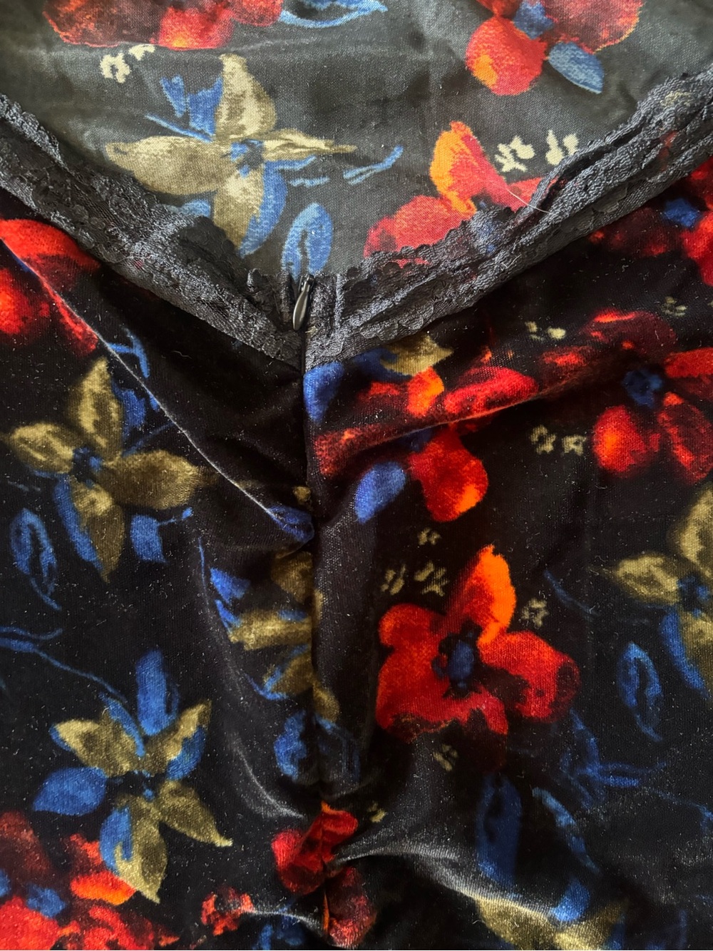 Nasty Gal Black Velvet Maxi Dress with Red and Blue Floral Print - Picture 9 of 9
